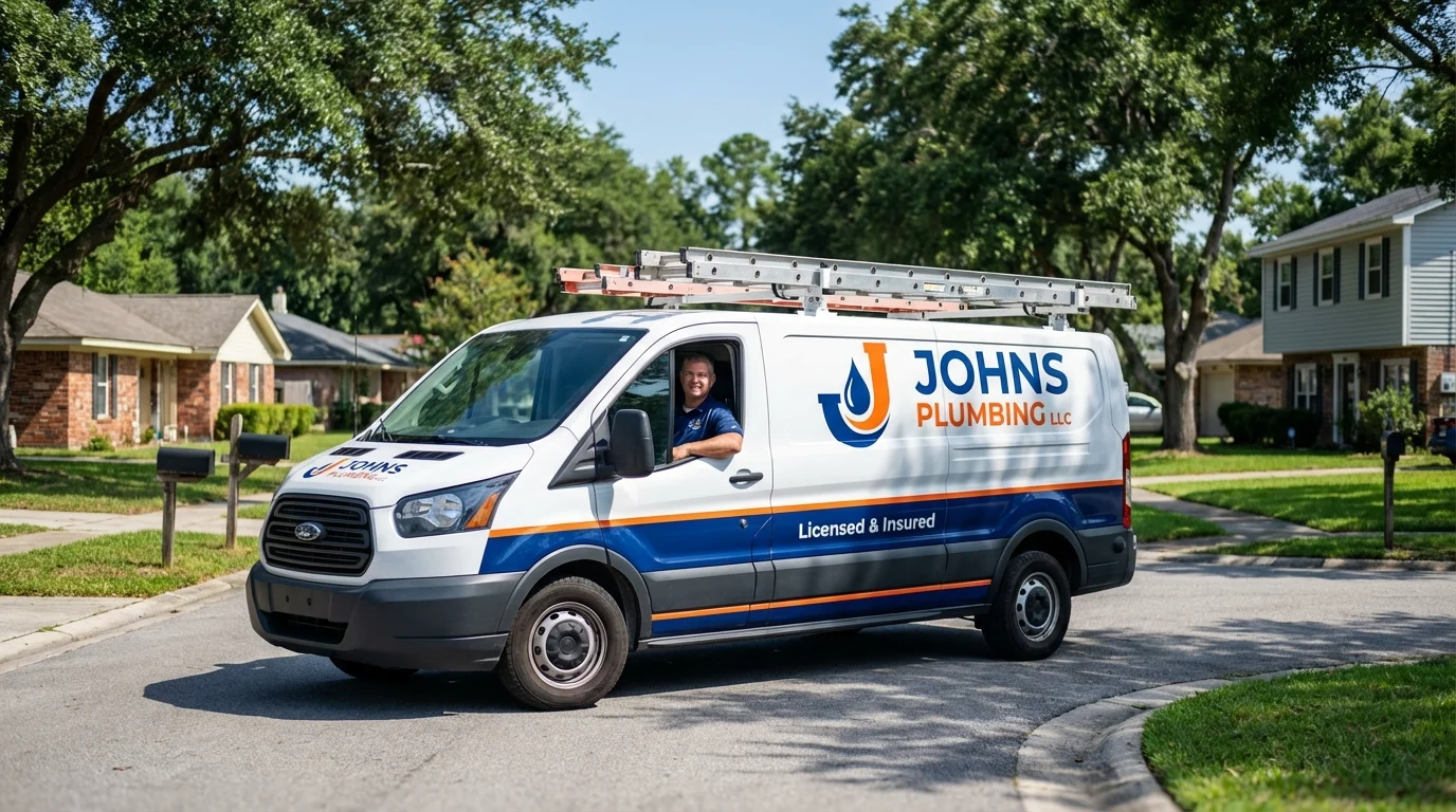 Johns Plumbing LLC service van in Inman, KS