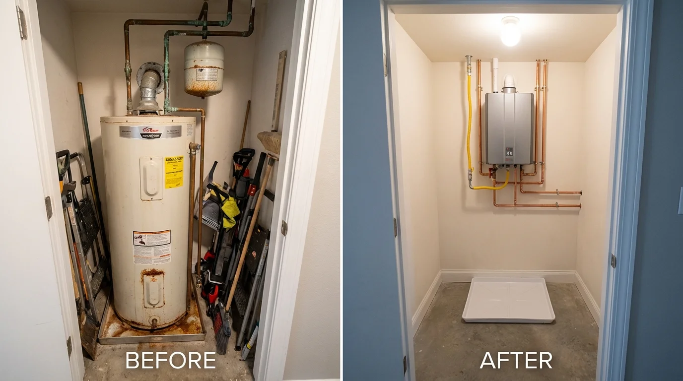 Tank water heater versus wall-mounted tankless unit comparison for Inman, KS homeowners